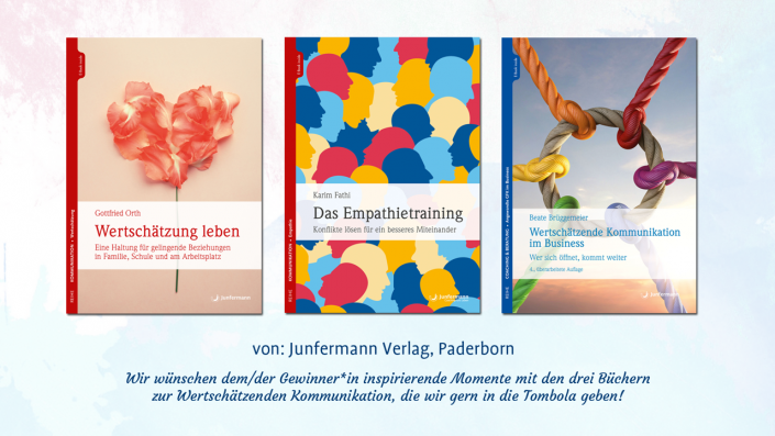 Junfermann-Verlag: Wir wünschen dem/der Gewinner:in inspirierende Momente mit den drei Büchern zur Wertschätzenden Kommunikation, die wir gern in die Tombola geben!