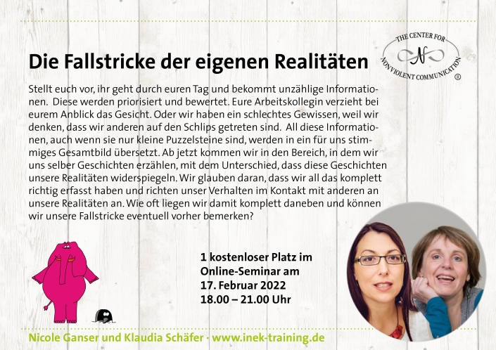 Klaudia Schäfer und Nicole Ganser: einen kostenlosen Platz beim Workshop "Die Fallstricke der eigenen Realitäten" am 17. Februar